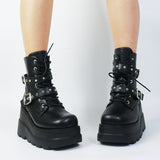Women's Punk Platform Ankle Wedge Boots - Black - Gothic Platform Wedges / Ankle Boots - 10.5 B - PU Leather - image 7