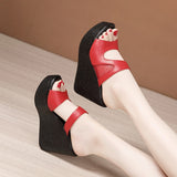 Women's Platform Wedge Mesh Sandals - Black - Mesh Platform Sandals - 44 B - PU Leather - image 6