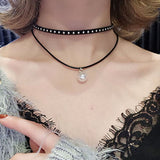 Women's Black Goth Choker Necklace - Black 16 - cn12c20 / Choker Necklace - Polyester/Lace/PU Leather - image 12