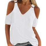 Women's Cut Out Buckle Strap Summer Top - White - Cut Out Shirt - XXL - Polyester - image 15