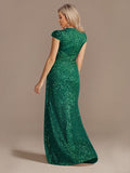 Women's Elegant Long Sequin Dress - Burgundy - Evening Dress - 22 - Polyester Sequin - image 48