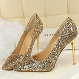Women's High Heel Glitter Prom Pumps - Gold - 9.5cm / Glitter Shoe - 43 B - PU Leather - image 8