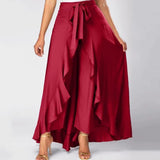 Women's Elegant Long Ruffled Skirt Pants - Grey - Skirt Pant - XXXL - Polyester - image 2