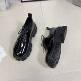 Women's Flat Gothic Punk Lace Up Shoes - Black - Patent Chunky Platform Shoes - 43 B - PU Leather - image 16