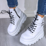 Women's High Platform Buckle Ankle Boots - Black - Ankle Wedge Boot - 43 B - PU leather - image 13
