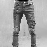 Men's Punk Skinny Denim Buckle Jeans - Black - Skinny Jeans - XXXL - Polyester Denim - image 2