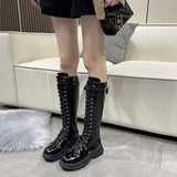 Women's Patent Buckle Strap Lace Up Boot - Black - Boot - 42 B - PU Patent Leather - image 6
