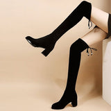Women's Thigh Tie Block Heel Boots - Black - 1 - 3cm - No Plush Boots - 42 B - PU Leather - image 27
