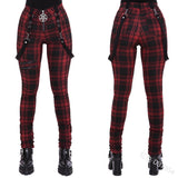 Women's Gothic Punk Plaid High Waist Pant - Red - Punk Plaid Skinny Pants - 5XL - Polyester - image 14