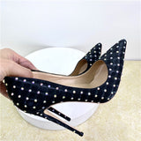 Women's Beaded Crystal Luxury Stilettos - Black - 1 / 12cm / Rhinestone Stilettos - 45 B - Satin - image 6