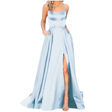 Women's Elegant Long Satin Prom Dress - Red - Spaghetti Strap Evening Dress - 22W - Satin - image 11