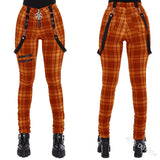 Women's Gothic Punk Plaid High Waist Pant - Orange - Punk Plaid Skinny Pants - 5XL - Polyester - image 17