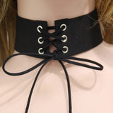 Women's Velvet Lace Up Goth Chokers - Black - Lace Up Choker Necklace - PU Leather - image 4