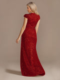 Women's Elegant Long Sequin Dress - Burgundy - Evening Dress - 22 - Polyester Sequin - image 17