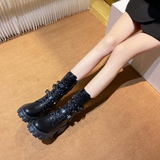 Women's Mid-Calf Lace-Up Motorcycle Boot - Black - Boots - 43 B - PU Leather - image 3