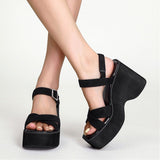 Women's Platform Wedge Summer Sandals - Black - Wedge Sandals - 43 B - PU Leather - image 6