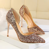 Women's Elegant Glitter Wedding Shoes - Black - Glitter Wedding Heels - 43 B - PU Leather - image 16