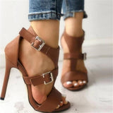 Women's Gladiator High Heel Stiletto Sandals - Auburn - Strappy Sandals - 43 B - PU Leather - image 6