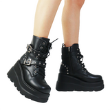 Women's Punk Platform Ankle Wedge Boots - Black - Gothic Platform Wedges / Ankle Boots - 10.5 B - PU Leather - image 6