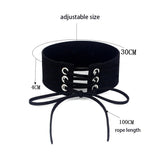 Women's Velvet Lace Up Goth Chokers - Black - Lace Up Choker Necklace - PU Leather - image 2