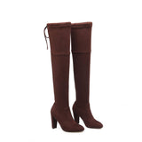 Women's Over-the-Knee High Chelsea Boot - Black - Block Heel Thigh Boots - 43 B - PU Suede Leather - image 37