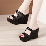 Women's Platform Wedge Mesh Sandals - Black - Mesh Platform Sandals - 44 B - PU Leather - image 14