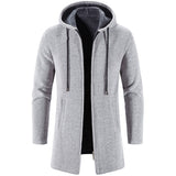 Men's Winter Warm Zip Up Hoodie Jacket - Light Grey - Hooded Jacket - 4XL 90-100kg - Polyester Cotton - image 1
