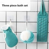 Loofah Sponge Bath Brush Set 3Pc - Blue - Back Exfoliating Belt / 3 Pcs Set - Medium - Sponge - image 10