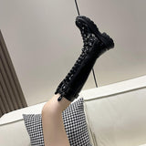 Women's Patent Buckle Strap Lace Up Boot - Black - Boot - 42 B - PU Patent Leather - image 10