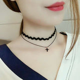 Women's Black Goth Choker Necklace - Black 1 - cn12x02 / Choker Necklace - Polyester/Lace/PU Leather - image 34