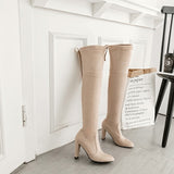 Women's Over-the-Knee High Chelsea Boot - Black - Block Heel Thigh Boots - 43 B - PU Suede Leather - image 14