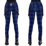 Women's Gothic Punk Plaid High Waist Pant - Blue - Punk Plaid Skinny Pants - 5XL - Polyester - image 15