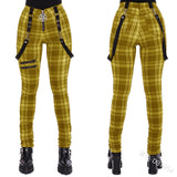 Women's Gothic Punk Plaid High Waist Pant - Yellow - Punk Plaid Skinny Pants - 5XL - Polyester - image 16