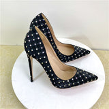 Women's Beaded Crystal Luxury Stilettos - Black - 1 / 12cm / Rhinestone Stilettos - 45 B - Satin - image 2