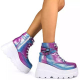 Women's High Platform Buckle Ankle Boots - Multicolor - Ankle Wedge Boot - 43 B - PU leather - image 31