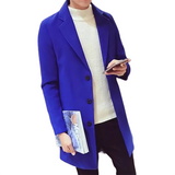 Men's Slim Fit Wool Blend Business Coat - Blue - Sapphire Blue / Knee Length Jacket - XXXXXL - Wool Blend - image 43