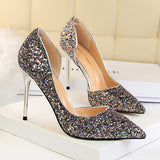 Women's Elegant Glitter Wedding Shoes - Black - Glitter Wedding Heels - 43 B - PU Leather - image 19