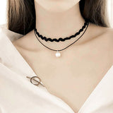 Women's Black Goth Choker Necklace - Black 12 - cn12c22 / Choker Necklace - Polyester/Lace/PU Leather - image 9