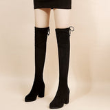 Women's Thigh Tie Block Heel Boots - Black - 6 - 8cm: With Plush Boots - 42 B - PU Leather - image 39