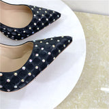 Women's Beaded Crystal Luxury Stilettos - Black - 1 / 12cm / Rhinestone Stilettos - 45 B - Satin - image 11