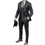 Men's 3 Pcs Formal Grooms Suit Slim Fit - Dark Grey - 3 Pcs Suit - 6XL - Polyester - image 35