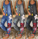 Women's Boho Denim Flower Print Romper - Blue - Jumpsuit - 5XL - Polyester Denim - image 7