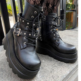Women's Punk Platform Ankle Wedge Boots - Black - Gothic Platform Wedges / Ankle Boots - 10.5 B - PU Leather - image 32