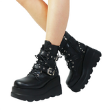 Women's Punk Platform Ankle Wedge Boots - Black - Gothic Platform Wedges / Ankle Boots - 10.5 B - PU Leather - image 14