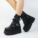 Women's Punk Platform Ankle Wedge Boots - Black - Gothic Platform Wedges / Ankle Boots - 10.5 B - PU Leather - image 9