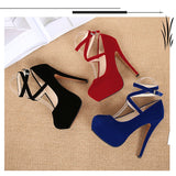 Women's Super High Cross Strap Platforms - Blue - Super High Stilettos - 16 B - Suede/PU Leather - image 8