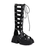 Women's Open Toe Gladiator Sandals - Black - 2 / Patent / Gladiator Platform Sandals - 10.5 B - PU Leather - image 2