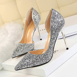 Women's Elegant Glitter Wedding Shoes - Black - Glitter Wedding Heels - 43 B - PU Leather - image 15