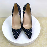 Women's Beaded Crystal Luxury Stilettos - Black - 1 / 12cm / Rhinestone Stilettos - 45 B - Satin - image 5