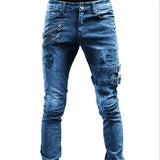 Men's Punk Skinny Denim Buckle Jeans - Black - Skinny Jeans - XXXL - Polyester Denim - image 5